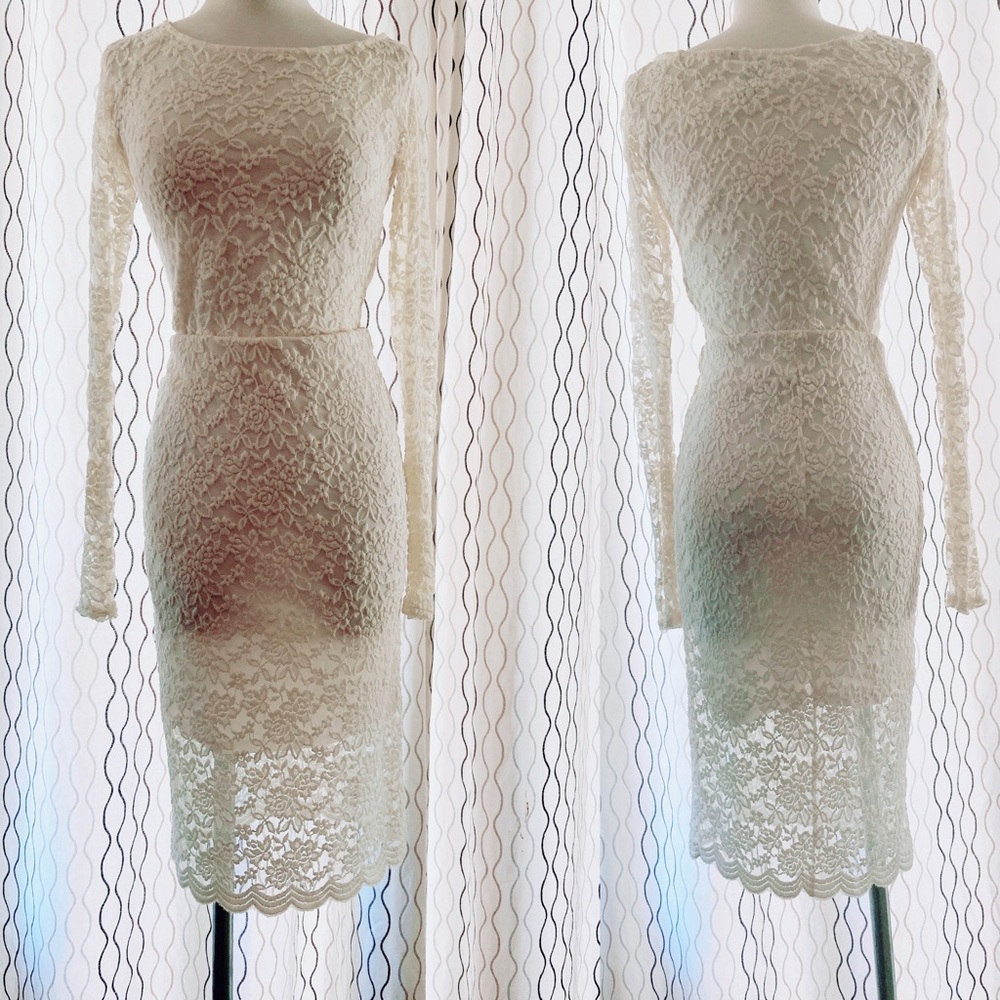 Cream lace 2 piece; Long sleeve shirt & long skirt
